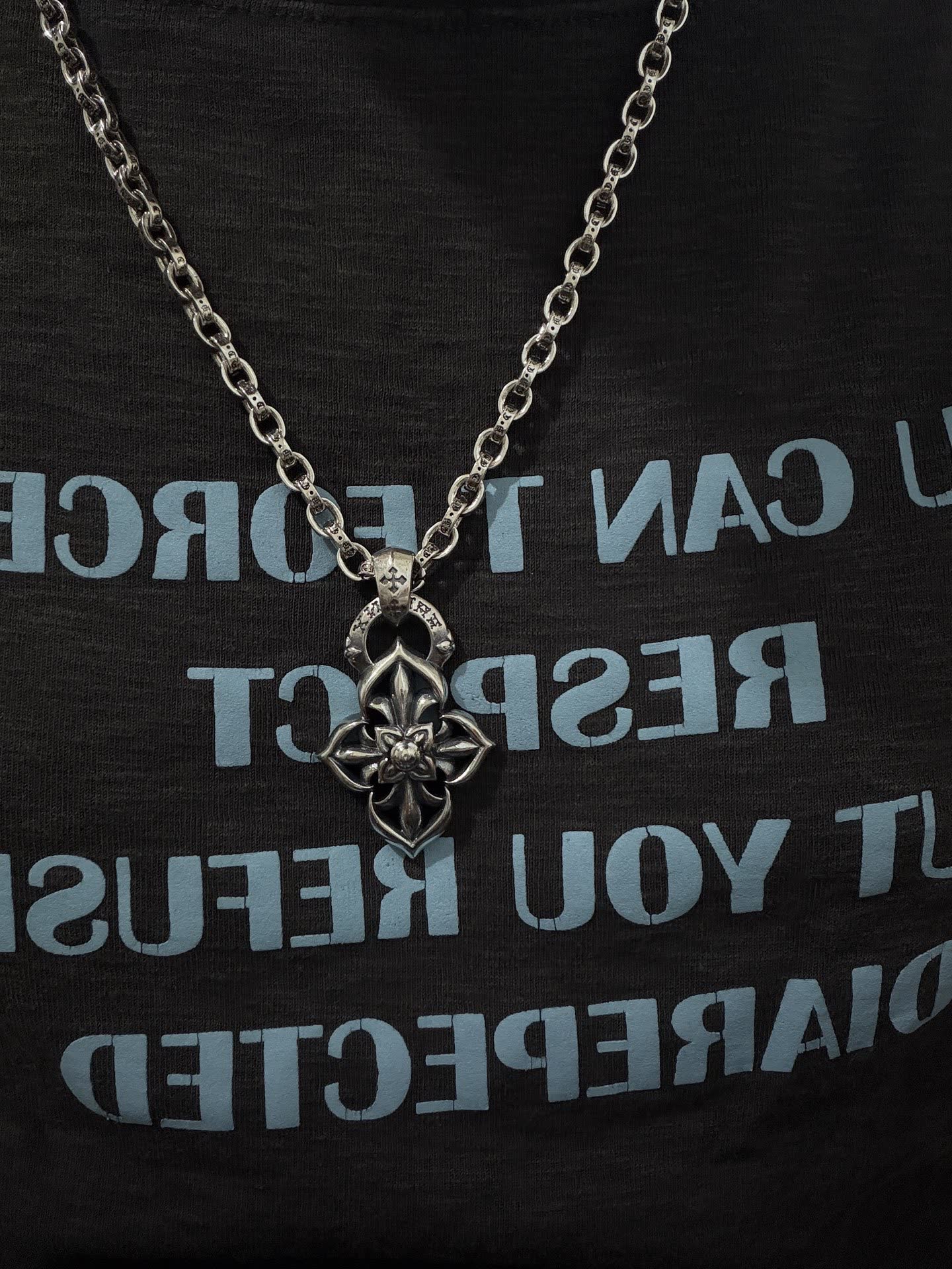 Chrome Hearts Silver Fleur-de-lis Pendant Necklace